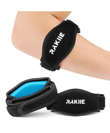 Rakiie Elbow Brace 2 Packs for Tendonitis Adjustable Golf and Tennis Elbow Relief for Men and Women Light Blue