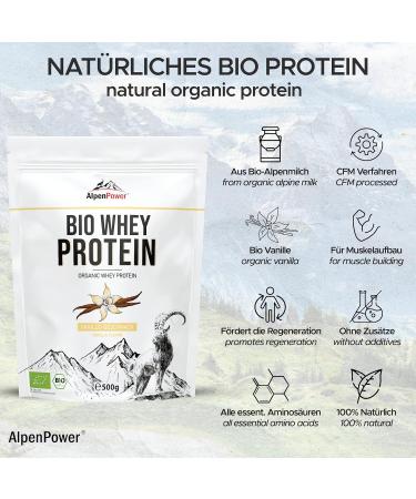 Alpenpower Bio Whey Protein Vanilla 500g - 100% Natural & Additive-Free CFM Protein Powder from Organic Alpine Milk for Optimal Health - Buy Online on GoSupps.com