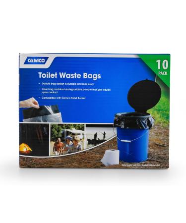Camco Double Bag Design Portable Toilet Waste Bags, Black, Pack of 10 (41548) Toilet Bucket Waste Bags