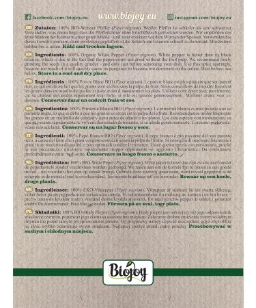 Biojoy Poivre blanc en grains BIO (500 g) Graines de Poivre blanc pour moulin sans additifs (Piper nigrum L.) - Buy Online on GoSupps.com