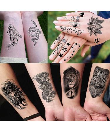 65 Sheets FANRUI Black Tiger Lion Temporary Tattoos | Waterproof Arm Sleeve Tattoo Stickers for Men and Women | Snake Wolf Rose Flower Compass Designs | 3D Skull Owl Fake Tattoos - Long Lasting and Realistic Look - Buy Online on GoSupps.com