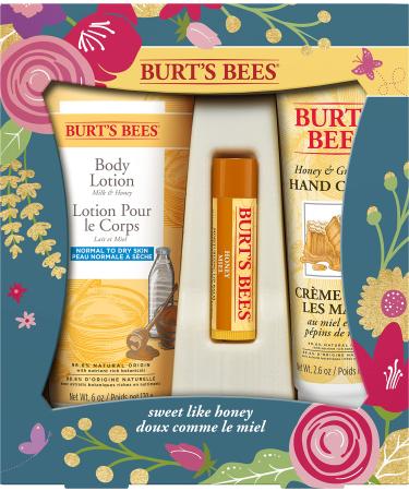 Burt's Bees Gifts 3 Skincare Products Sweet Like Honey Spring Set - Honey Lip Balm Milk and Honey Body Lotion & Honey Grapeseed Hand Cream