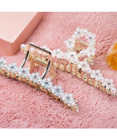 Shiny Metal Hair Clips with Flower and Pearl - Large Hair Claw Barrettes for Women and Girls - Nonslip Fashion Accessories for Daily Hairstyling - Strong Hold for Thick/Thin Hair - Buy Online on GoSupps.com