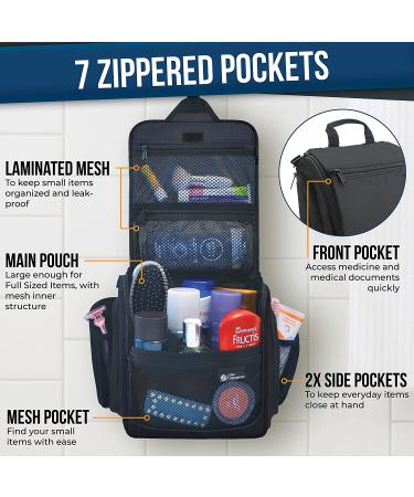 Large Hanging Travel Toiletry Bag for Men and Women - 10 Compartment Organizer with YKK Zippers, XXL Metal Swivel Hook - Water-Resistant Nylon in Black - Buy Online on GoSupps.com