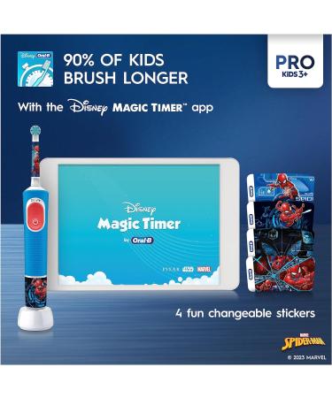 Oral-B Pro Kids Electric Toothbrush | Christmas Gift for Kids | Spiderman Stickers | 2 Modes | Kid-Friendly Sensitive Mode | Ages 3+ | 2 Pin UK Plug | Blue - Buy Online on GoSupps.com