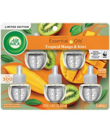 Air Wick Plug in Scented Oil Refill, 5 ct, Fresh Mango & Kiwi, Air Freshener, Essential Oils, Spring Collection Fresh Mango & Kiwi 5 Count (Pack of 1)