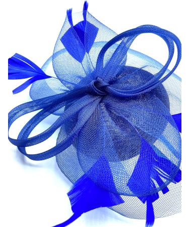Ladies Royal Blue Feather Fascinator Clip/Headband Weddings Races Royal Ascot Hair Piece - Buy Online on GoSupps.com