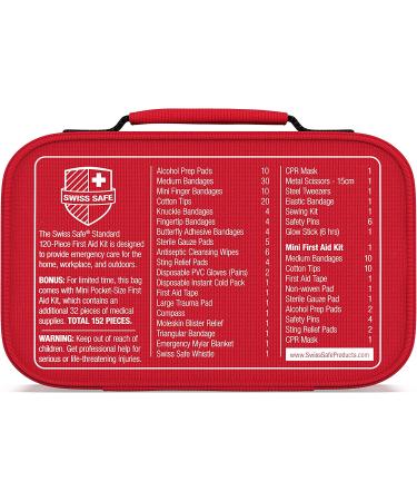 Swiss Safe 2-in-1 First Aid Kit (120 Piece) + Bonus 32-Piece Mini Kit - Compact & Lightweight for Emergencies at Home, Outdoors, Car, Camping, Workplace, Hiking & Survival - Buy Online on GoSupps.com