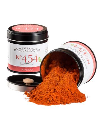 Rimoco N 454 Bio paprika powder Hungarian sharp - paprika powder finely ground from Hungary |Spicy fiery & fruity |Organic extension (DE- KO-007) |80g of elegant spice jar with aromadeckel 80 g (1 Pack)