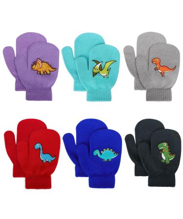 Toddler Stretch Mittens - Toddler Mittens Kids Winter Warm Knitted Magic Mittens Gloves Cute Dinosaur Paw Star Baby Mittens for 1-4 Year Old Boys and Girls