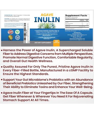 Agave Inulin Capsules Digestive Support Soluble Fiber Prebiotic Agave Inulin 120 capsules - Buy Online on GoSupps.com
