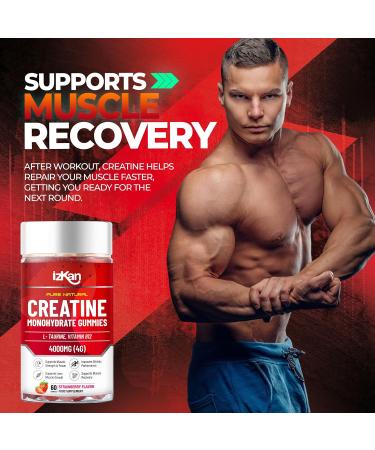 Pro Creatine Monohydrate Gummies 4000mg - 60 Chewable Strawberry Flavoured Gummies | Pre Workout Supplement for Men & Women | Keto & Vegan Friendly | 30 Days Supply - Buy Online on GoSupps.com