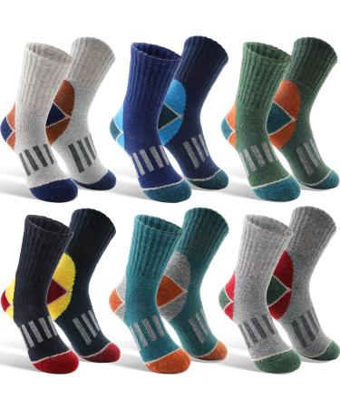 Ebmore children young girls socks merino hiking socks sports socks wool socks warm thermal socks winter socks thick Christmas socks gifts children socks 6 pair 22-26 geometry