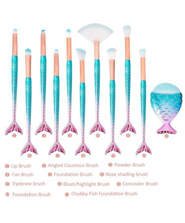 Shop 3D Mermaid Makeup Brush Set | 11 Professional Cosmetic Brushes for Foundation Powder Eyeshadow & More - Worldwide Shipping - Buy Online on GoSupps.com