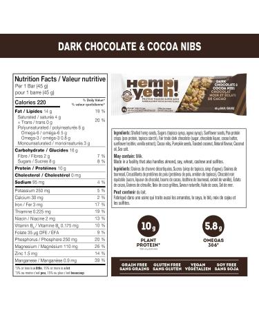 Manitoba Harvest Hemp Bar Dark Chocolate Cocoa Nibs 12x45g - Buy Online on GoSupps.com