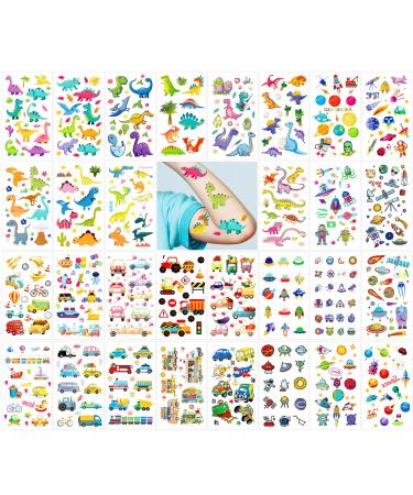 Qpout 30 Sheets Temporary Tattoos for Kids Boys  Dinosaur Car Outer Space Waterproof Fake Tattoo Stickers  Boys Birthday Party Gifts Bag Filler  Face Hand Arm Decoration