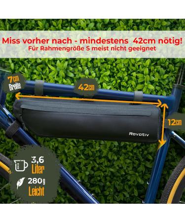 Rovativ Bikepacking Frame Bag 3L - 100% Waterproof Large Frame Bag for Gravel Road & MTB - 42cm Long - Buy Online on GoSupps.com