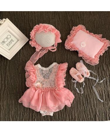 Yuehuam Newborn Photography Prop Girl Outfits Set - Baby Lace Romper, Hat, Pillow, Shoes & Skirt Clothes in Pink for Infant Photoshoot - Buy Online on GoSupps.com