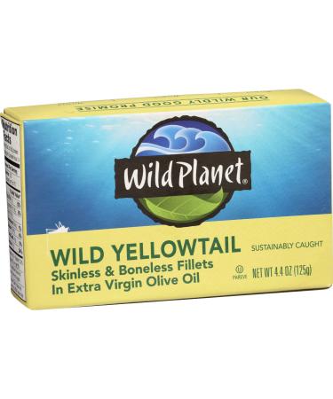 Wild Planet Wild Yellowtail Fillets in Organic Extra Virgin Olive Oil, Skinless & Boneless, 4.4 Ounce Yellowtail EVOO 4.4 Ounce (Pack of 1)