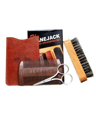 MANEJACK Boar Bristle Beard Brush & Comb Kit with Mustache Scissors- Perfect Beard Care Set for Grooming & Styling Adds Shine & Softness