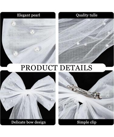 NICENEEDED White Mesh Bridal Hair Bow Clips Pearl Bowknot Bride Veil Hair Barrettes Wedding Tulle Hair Jewelry Clip for Bridesmaid Flower Girl Hair Decoration - Buy Online on GoSupps.com