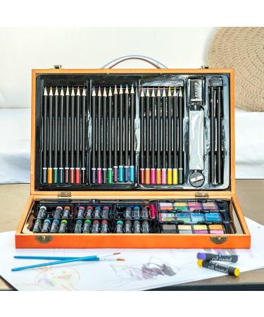 MAHITOI 82-Piece Deluxe Artist Studio Creativity Set - Painting Sketching Drawing Kit with 24 Watercolor Paints, 24 Oil Pastels, 24 Colored Pencils, 2 Brushes - Wood Box Case, Starter Kit - Buy Online on GoSupps.com