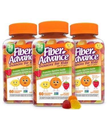 Fiber Advance Gummies | 100% Plant Based Fiber Supplement for Digestive Health | Chicory Root Inulin Prebiotic Fiber Gummies | Gluten Free Vegetarian & Non-GMO (Kids 3-Pack) Kids (3-Pack)