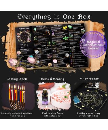 Wiccan Spell Kit - Witchcraft Supplies with 60 PCS Tools, Dried Herb, Crystal, Candle, Amethyst, Altar Cloth, Black Salt - Pagan Decor & Witch Gift - Buy Online on GoSupps.com