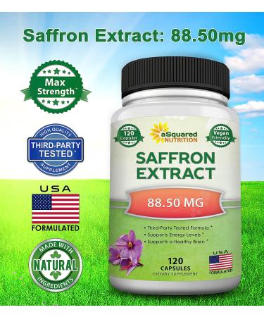 aSquared Nutrition Saffron Supplements - 120 Capsules | Pure Saffron Extract Pills for Appetite Control & Mood Support - Buy Online on GoSupps.com