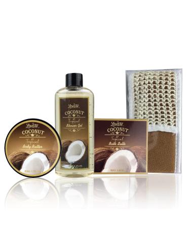 Father's Day Spa Gift Set | Coconut Fragrance Bath and Body Set by Lovestee - Shower Gel, Lotion, Scrub, Butter, Salt, Loofah Included - Buy Online on GoSupps.com