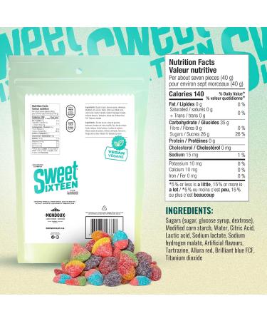 Sweet Sixteen Vegan Candy Classic Mix of Sour Gummies 350g per Pack Peanut & Nut-Free Candies Soft Chewy and Always Fresh 350 g - (Pack of 1) - Buy Online on GoSupps.com