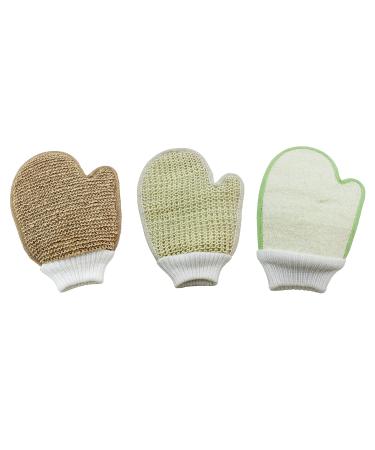 Bath Exfoliating Shower Gloves Health Set! 3 Scrubber Exfoliation Dry Spa Mitts Kit: Remove Dead Skin and Make Your Body Soft with Thick Bamboo Loofah Medium Sisal & Thick Jute. Back Neck & Face Use