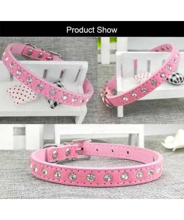 Newtensina Cute Diamante Puppy Collar and Leash Set Bling Suede Collar with Lead for Small Dogs Cats - Pink - XS XS Pink - Buy Online on GoSupps.com
