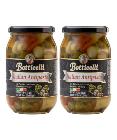 Botticelli Premium Italian Antipasto in a Jar (Pack of 2) - Authentic Italian Antipasto with Artichoke, Olives & Mushroom - Gluten-Free - For Antipasto Appetizer, Antipasto Salad & Antipasto Plates - 18oz 18 Ounce (Pack of 2)