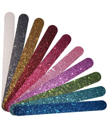 P2P Nails Glitter Colorful Nail File Strips - Manicure and Pedicure Nail Buffers - Double Sided Filers for Shaping and Smoothing Toenails and Fingernails (Regular  10) Regular 10.0