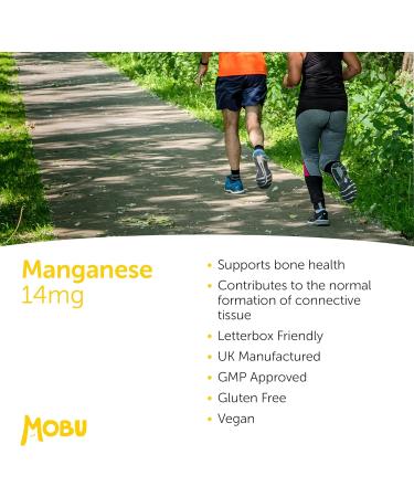 Manganese 14mg 120 Tablets for Joint Support & Bone Health | Mineral Supplement Vegan | GMP Approved UK Made - MOBU - Buy Online on GoSupps.com