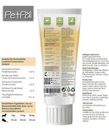 Petp l Grain-Free Dog Poultry Liver Sausage Tubosnack - Healthy Low-Fat Treats for Puppies & Dogs - Premium Made in Germany - 6x75g - Buy Online on GoSupps.com