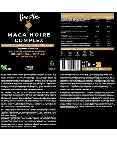 Maca Noire avec Ginseng 36 000mg - 120 g lules vegan (4 mois) - Complexe enrichi en Panax Ginseng L-Arginine Citrulline Zinc Vitamines B6 et B12 Poivre Noir - Extrait de racine de Maca (21:1) Maca noire complex - Buy Online on GoSupps.com