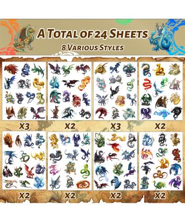 Dragon Temporary Tattoos - 300+ Pieces, 24 Sheets - Dragon Party Favors for Kids and Adults - Buy Online on GoSupps.com