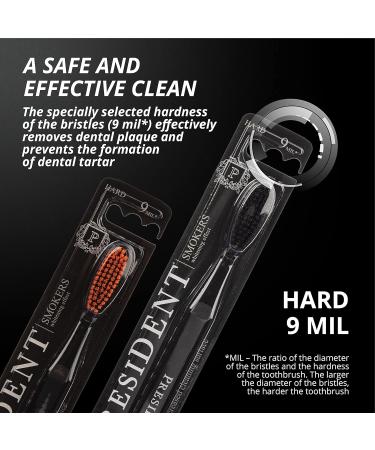 PRESIDENT Smokers Toothbrush - 9 MIL (Black/Black) | Best for Smokers & Stubborn Stains - International Shipping Available - Buy Online on GoSupps.com