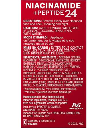 Olay Regenerist Niacinamide + Peptide 24 Hydrating Face Moisturizer with Vitamin B3 for Stronger Skin Barrier 0.5 oz Travel Size 15 ml (Pack of 1) - Buy Online on GoSupps.com