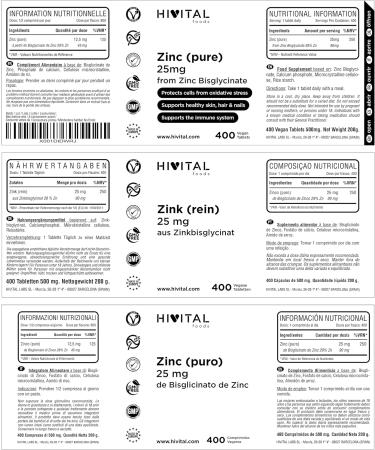Zinc 25mg Zinc Bisglycinate 400 Vegan Tablets for over a year of treatment Improves immune system helps maintain healthy bones skin hair and nails - Buy Online on GoSupps.com