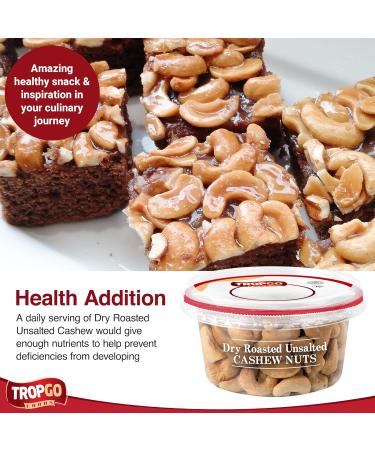 Tropgo Roasted Unsalted Cashews 180g Tub - Cashew Nuts in Resealable and Recyclable Tub - Wholesome Trail Mix with Fibre Protein and Essential Minerals - Healthy Snacks for All Ages - Buy Online on GoSupps.com