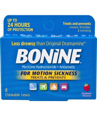 Bonine Motion Sickness Protection Chewable Tablets Raspberry - 8 ea Pack of 2