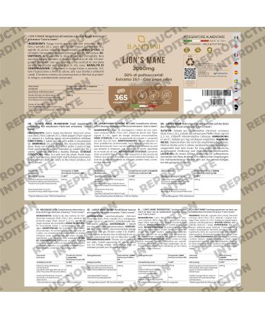 Bandini Lion's Mane 2000mg | 365 1 Year Vegan Tablets (1 tablet per day) | 25:1 Lion's Mane Mushroom Extract with Black Pepper | 50% Polyphenols | Hericium Erinaceus 100% Vegan Mushroom - Buy Online on GoSupps.com