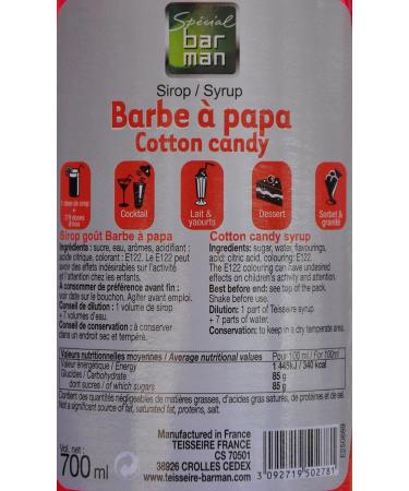 Teisseire Cotton Candy Syrup - Special Barman 700ml | Premium Flavored Syrup for Drinks & Desserts | International Shipping Available - Buy Online on GoSupps.com