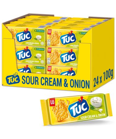Tuc Sour Cream & Onion 24 x 100g I Salzb ck Large pack I snack biscuits with sour cream onion flavor I fine salt scene snack cracker