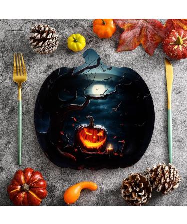 Fovolat Pumpkin Halloween Plates | Black Scary Pumpkin Paper Plates - 9Inch Pumpkin Shaped Dinner Platter Supplies for Autumn Tableware for Candy Treat Cake Snack - Buy Online on GoSupps.com