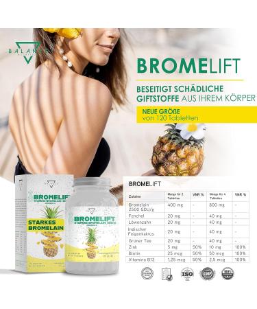 Bromelift Bromelain 2500 GDU/G - Detox Tablets | 120 Vegan Capsules with Fennel & Green Tea | High Dose 5 000 FIP for Effective Detox Drainage - Buy Online on GoSupps.com