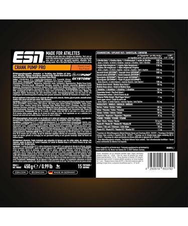ESN Crank Pump Pro - Peach Iced Tea 450g | Pre Workout Booster for Maximum Muscle Pump & Performance | Tested Quality Made in Germany - International Shipping Available - Buy Online on GoSupps.com